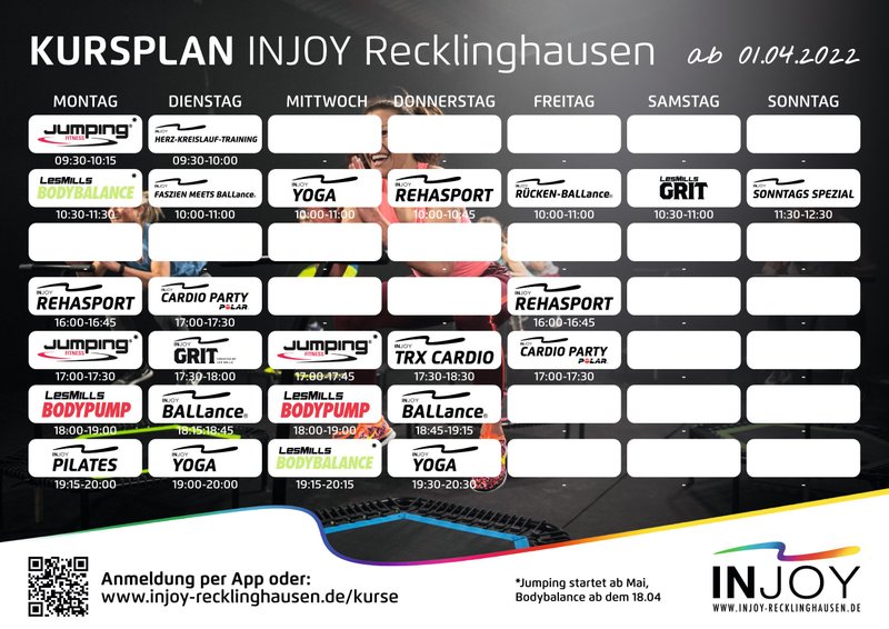 Kursplan im Fitnessstudio von INJOY Recklinghausen